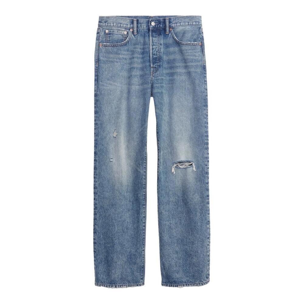 Gap Jeans Mens 38x32 Blue 90s Loose Fit Distressed Light Wash Straight Leg Denim